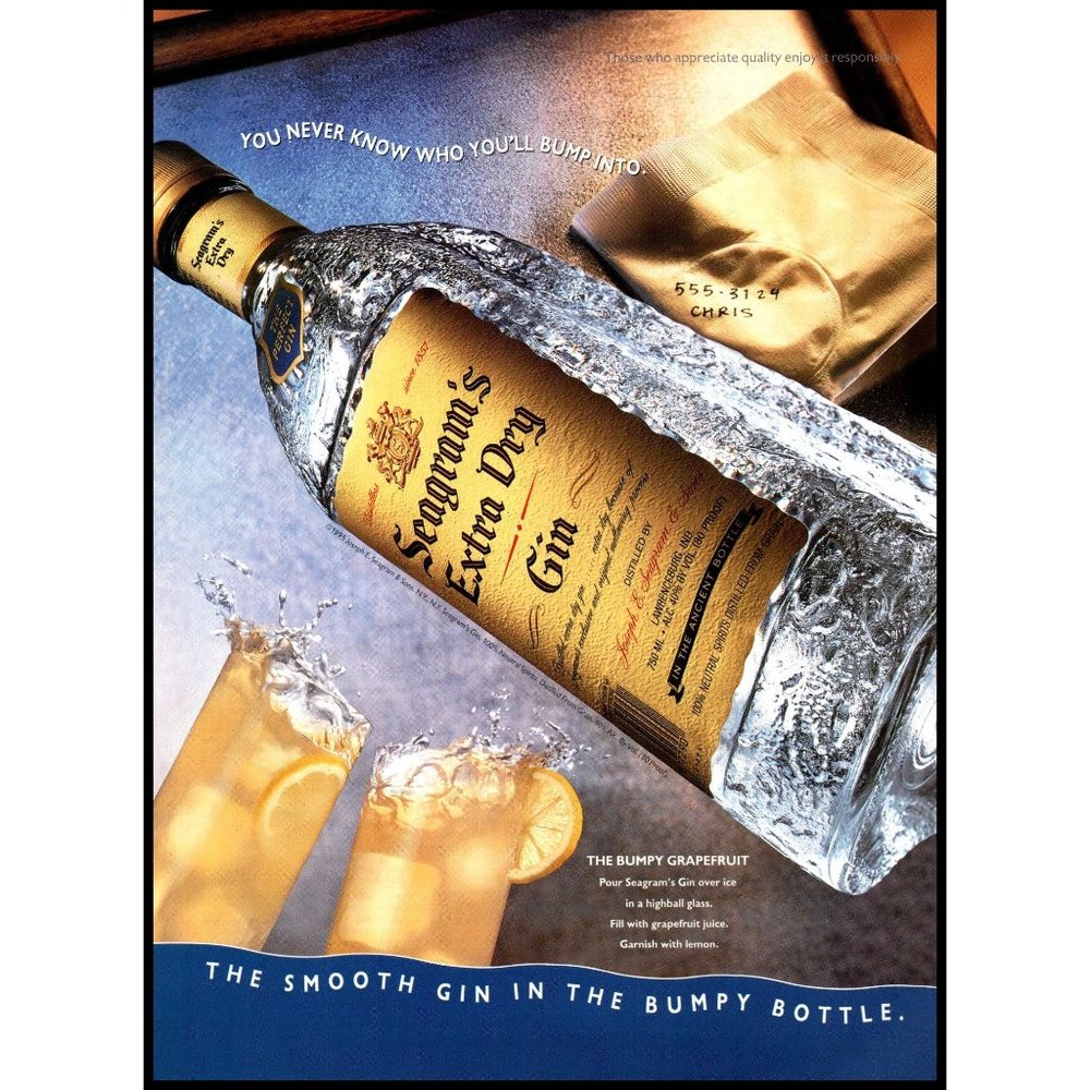 1996 Seagram's Extra Dry Gin Vintage Print Ad Bumpy Grapefruit Cocktail Wall Art